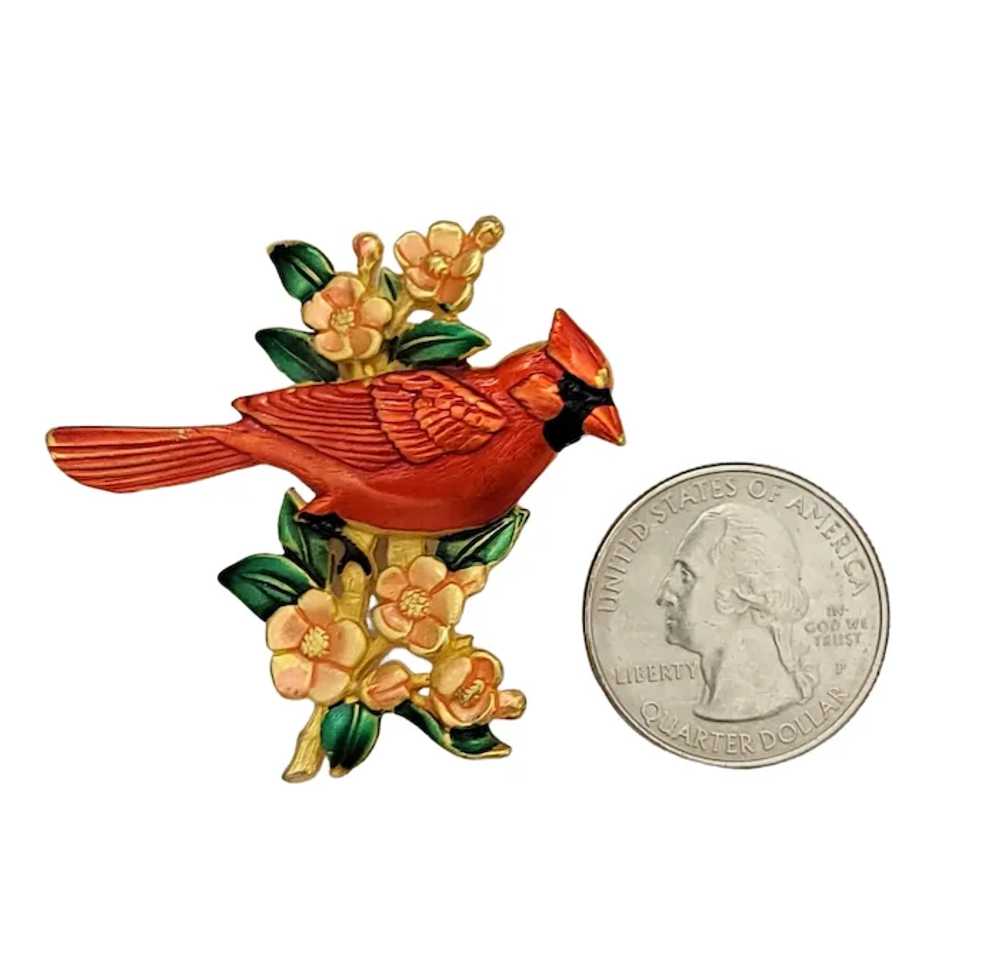 JJ Jonette Vintage Gold Tone Red Enamel Cardinal … - image 4