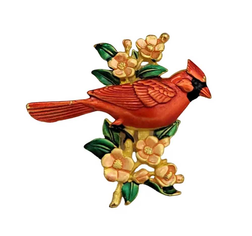 JJ Jonette Vintage Gold Tone Red Enamel Cardinal … - image 7