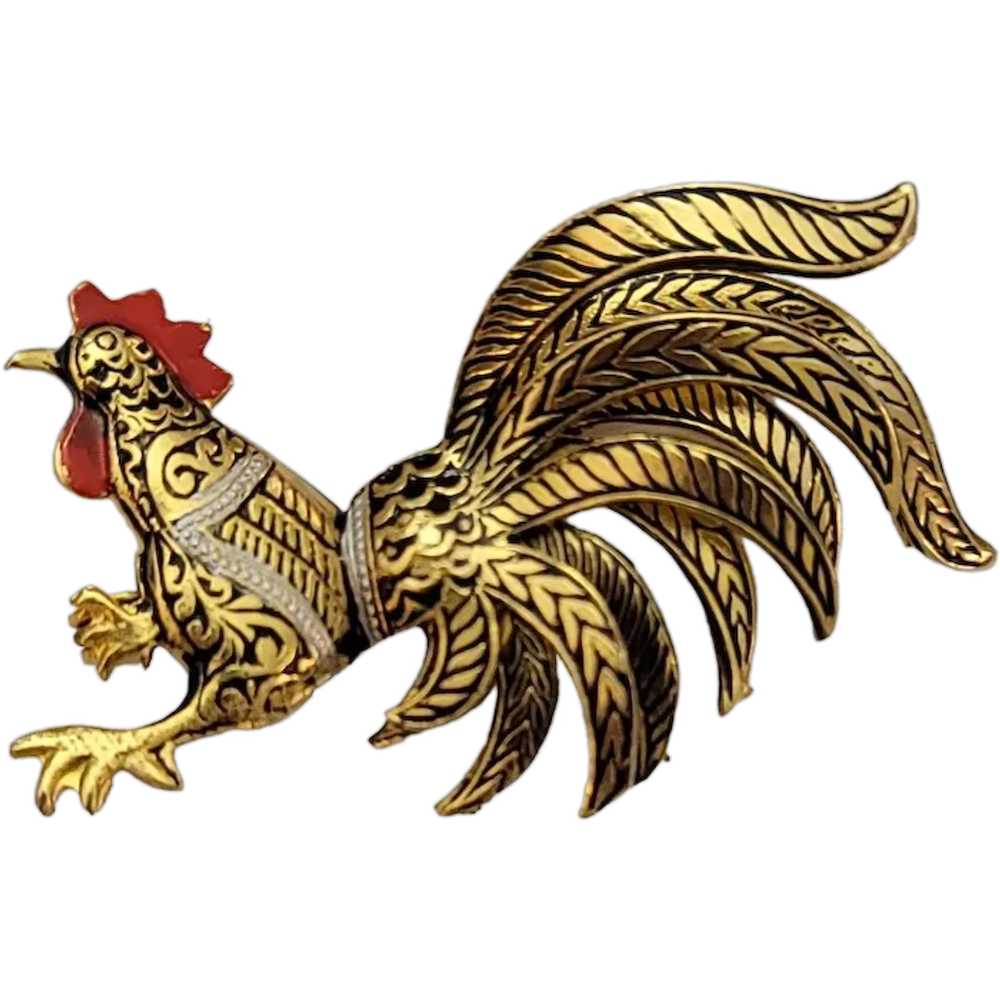 Toledoware Gold Tone Damascene  Rooster Pin Brooc… - image 1