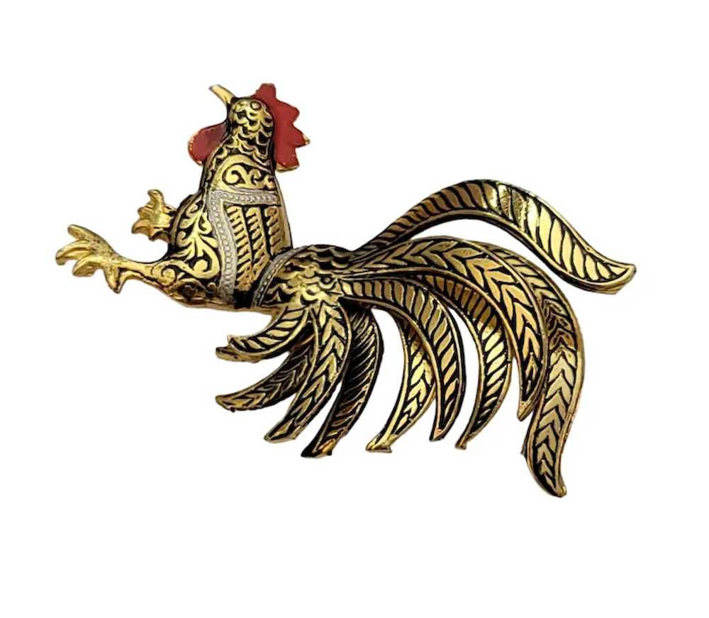 Toledoware Gold Tone Damascene  Rooster Pin Brooc… - image 2