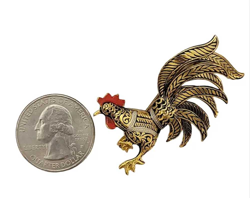 Toledoware Gold Tone Damascene  Rooster Pin Brooc… - image 5