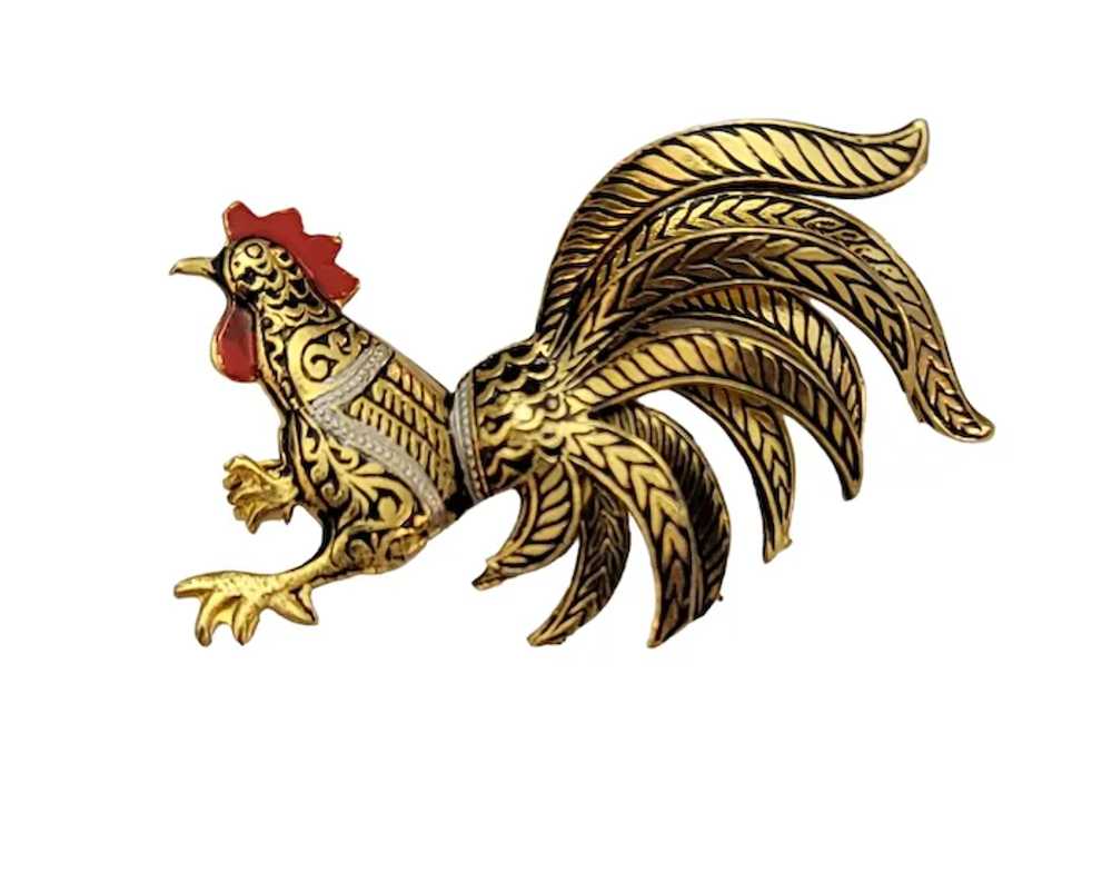 Toledoware Gold Tone Damascene  Rooster Pin Brooc… - image 7