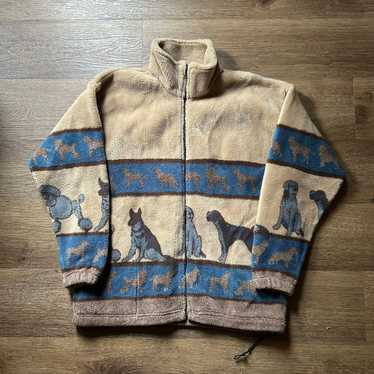 Vintage Vtg 90s Dog all over print fleece jacket