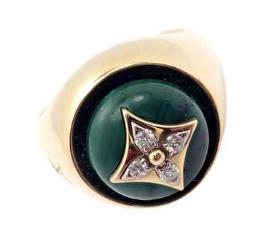 Louis Vuitton B Blossom 18k Yellow Gold Onyx and Diamond Ring Size