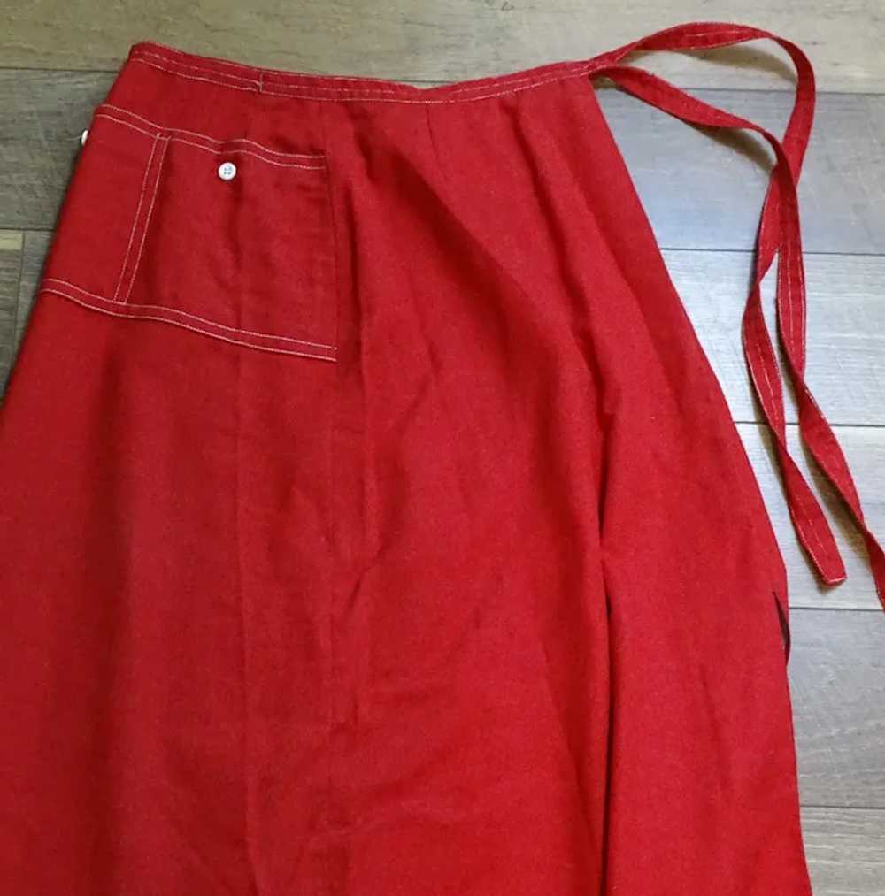 Long Red Vintage 1970's Maxi Wrap Skirt, Floor Le… - image 3