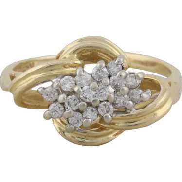 14k Yellow Gold Diamond Cluster Ribbon Ring 5 1/4