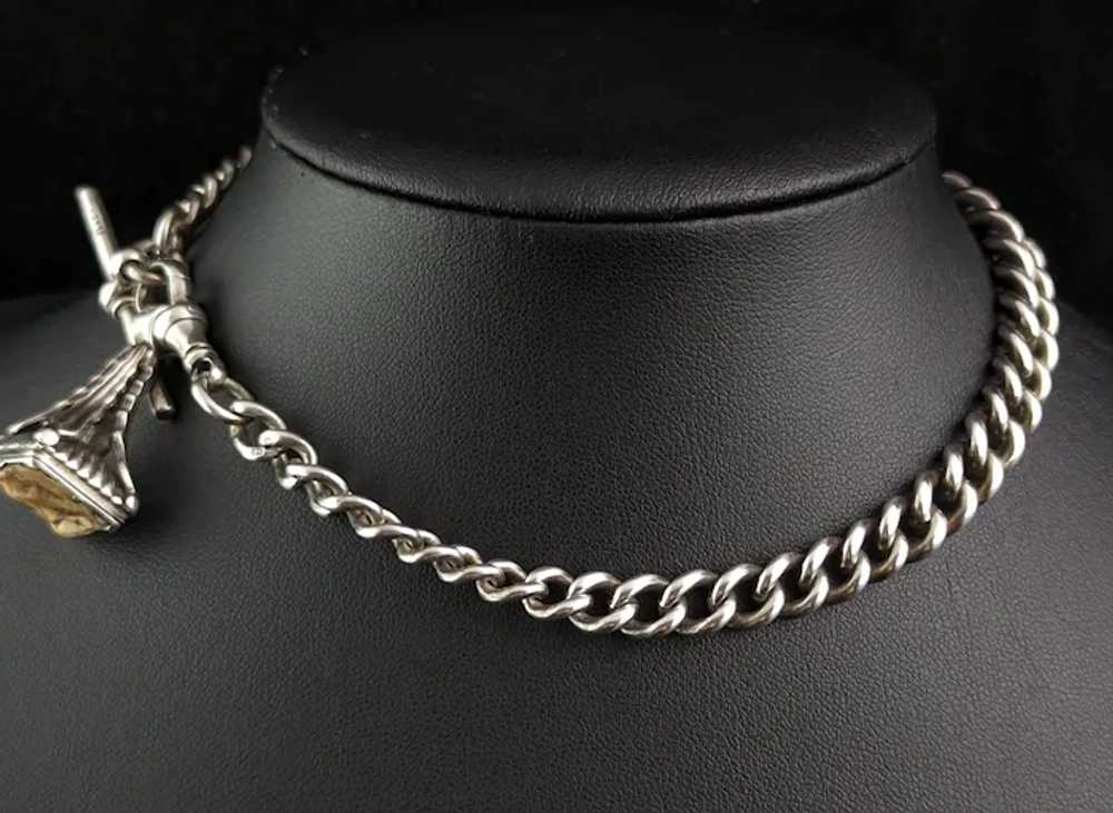 Antique Edwardian sterling silver Albert chain, t… - image 10