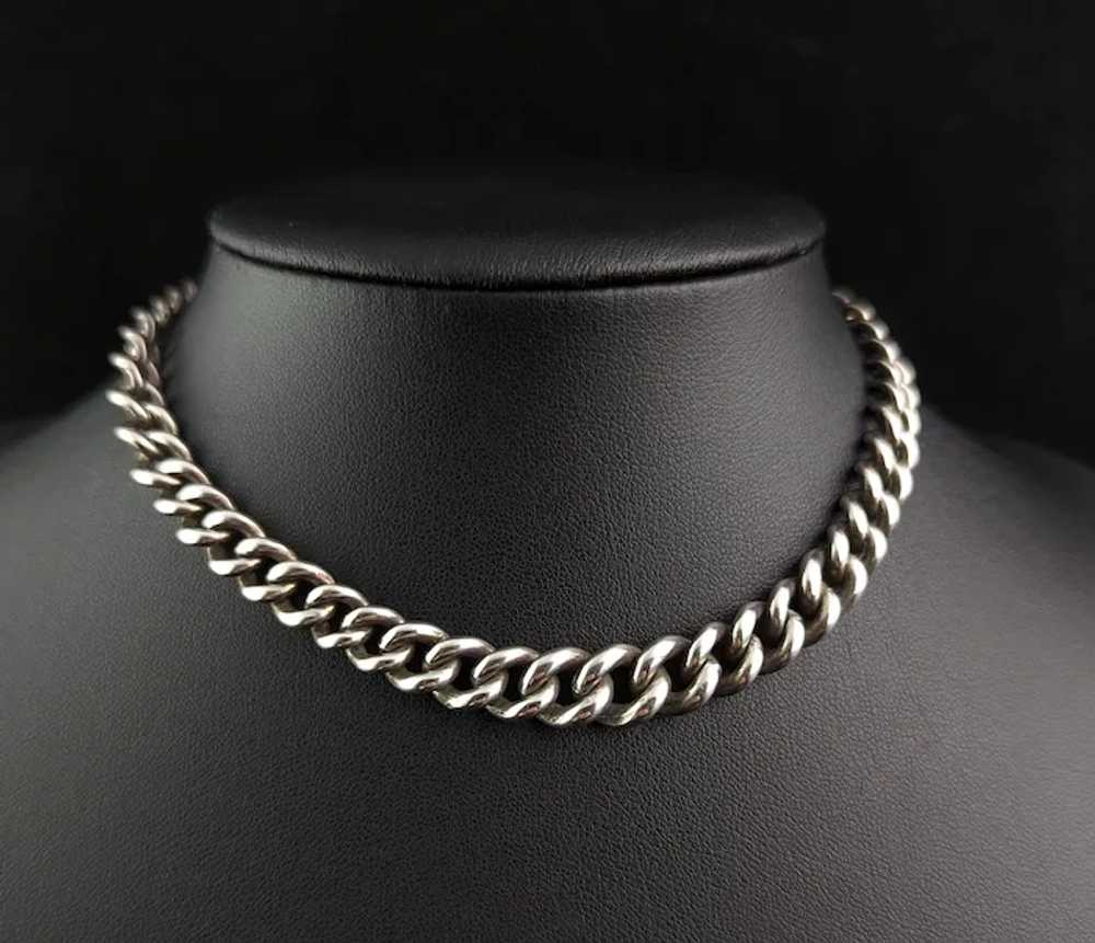 Antique Edwardian sterling silver Albert chain, t… - image 2