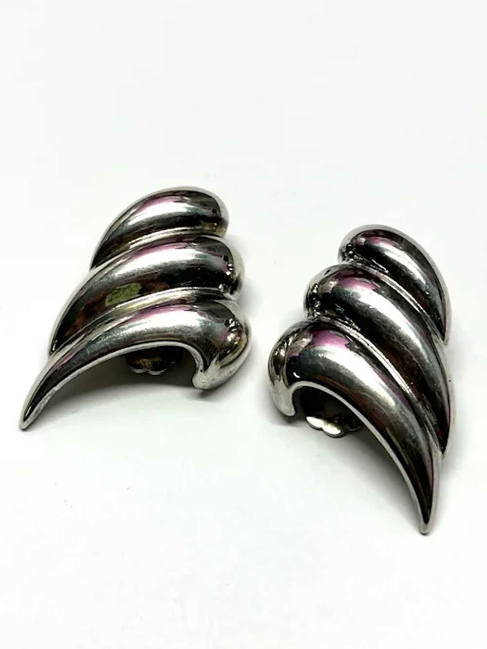 Vintage Silver Clip On Earrings - image 4