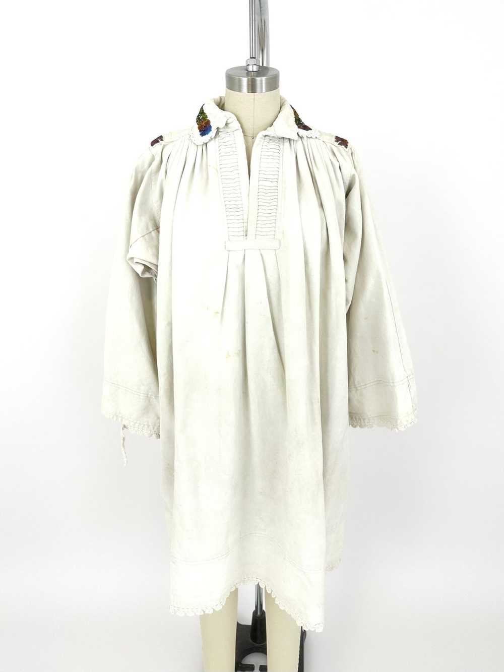 Antique Hungarian Linen Beaded Smock - image 1