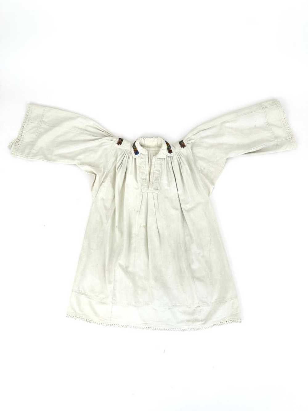Antique Hungarian Linen Beaded Smock - image 2