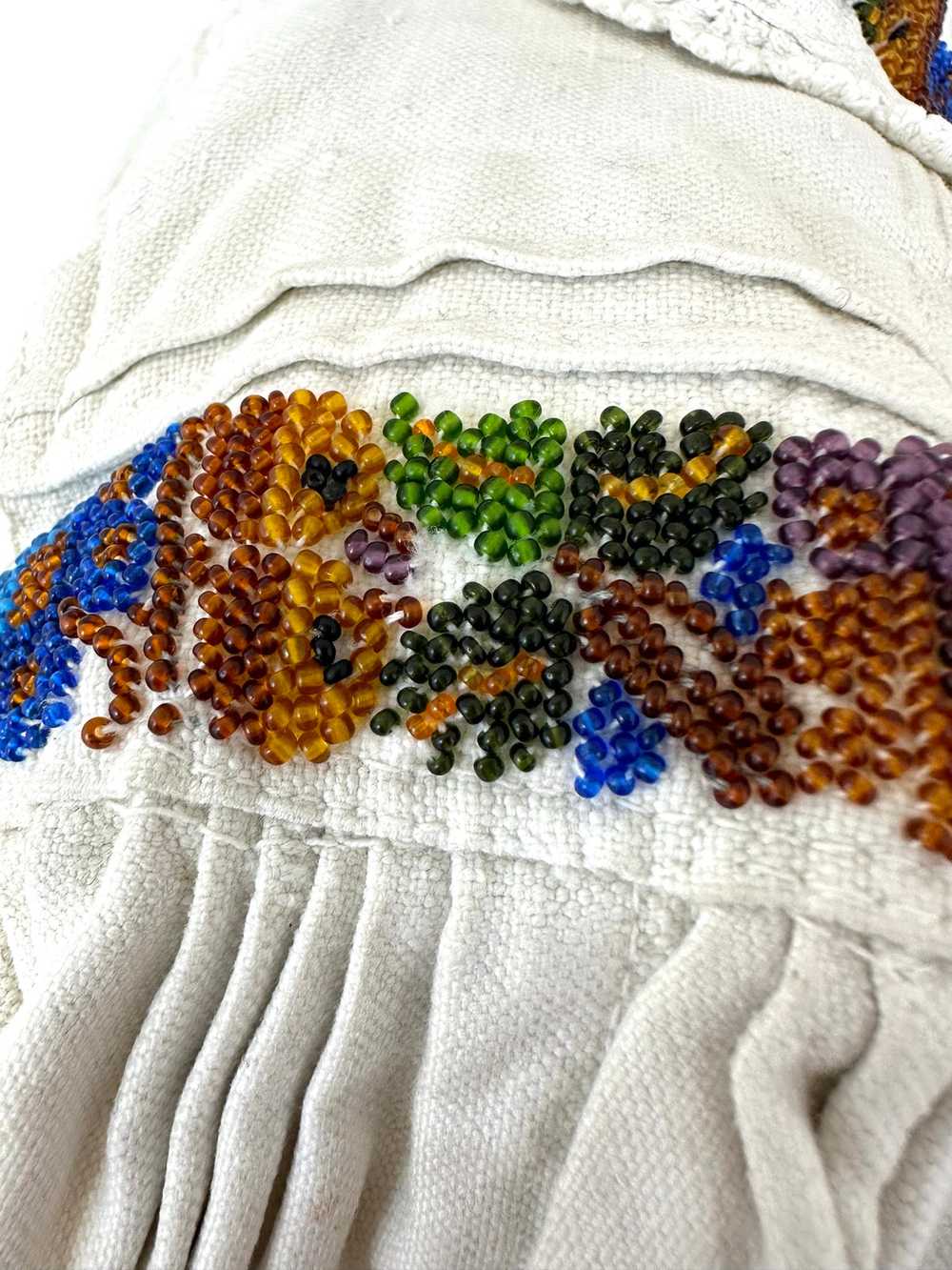 Antique Hungarian Linen Beaded Smock - image 3