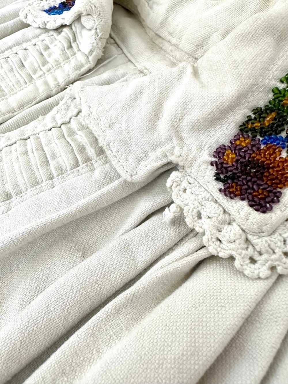Antique Hungarian Linen Beaded Smock - image 5