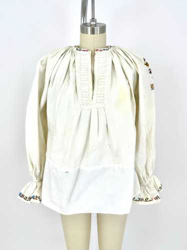 Antique Hungarian Linen Embroidered Blouse - image 1