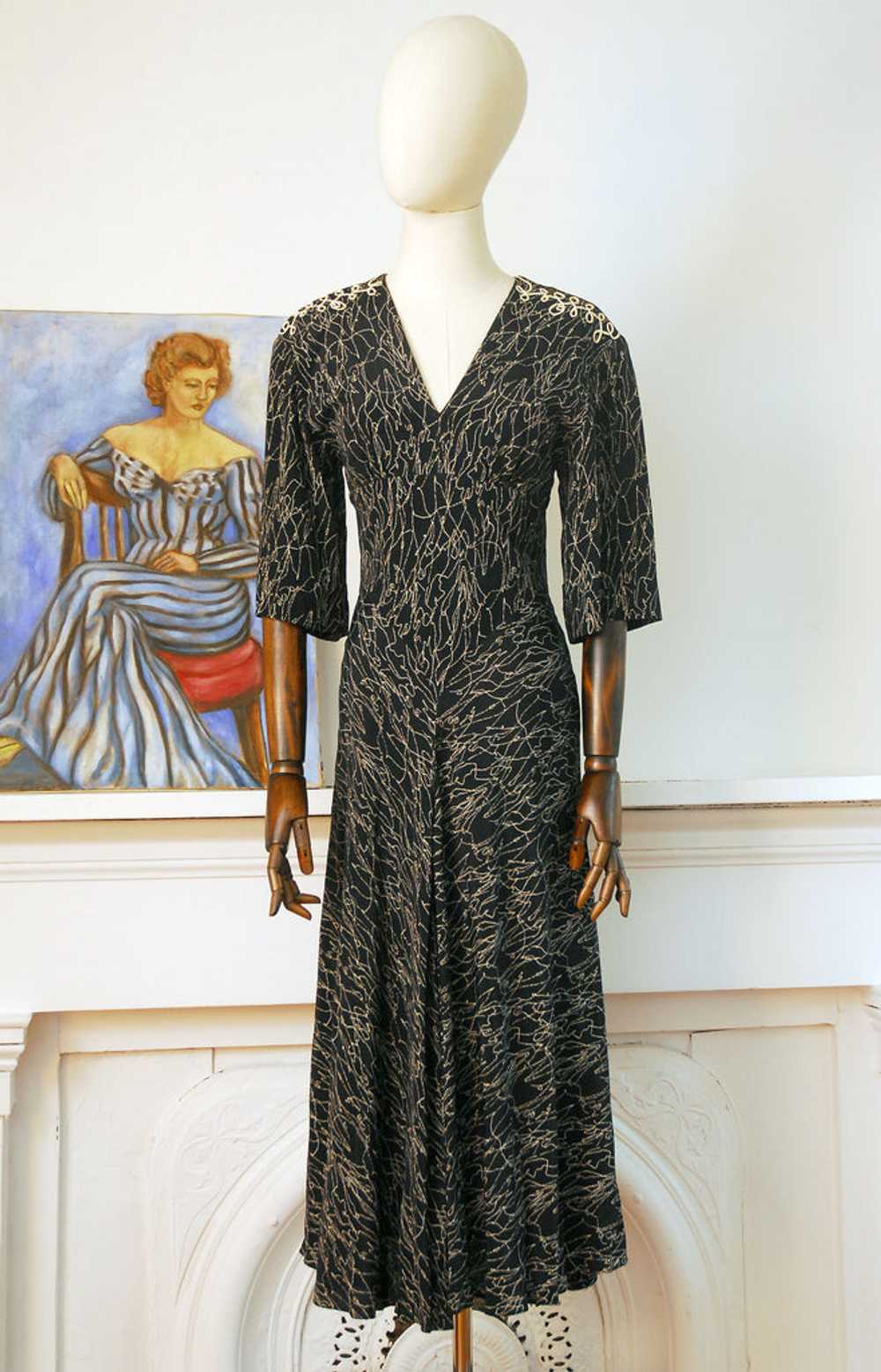 Nicole Miller Sketch Print 40s-style Dress / 1990s - image 4