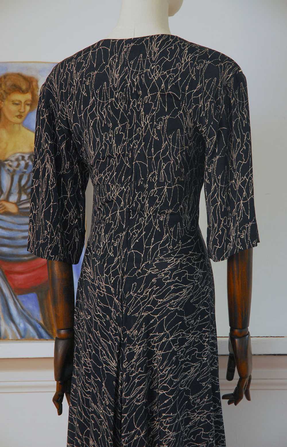 Nicole Miller Sketch Print 40s-style Dress / 1990s - image 6