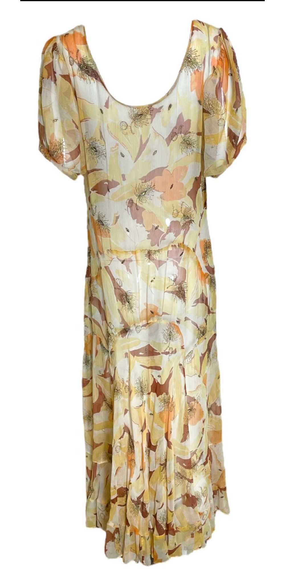 1930s Pale Yellow and Ivory Chiffon Bias Cut Gown… - image 3