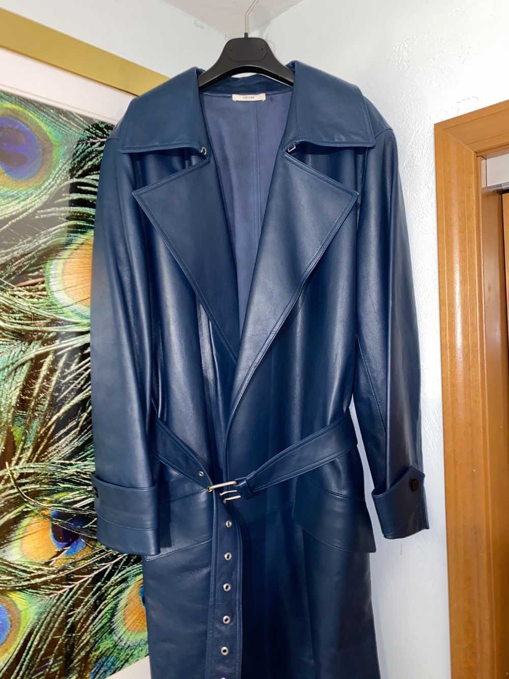 Celine Rare Navy Lamb Leather Céline Trench Coat - image 2