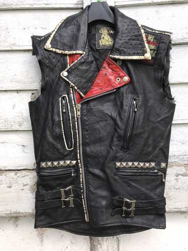 Punk Rock Cut-off Battle Vest Vintage Black Leather Jacket 