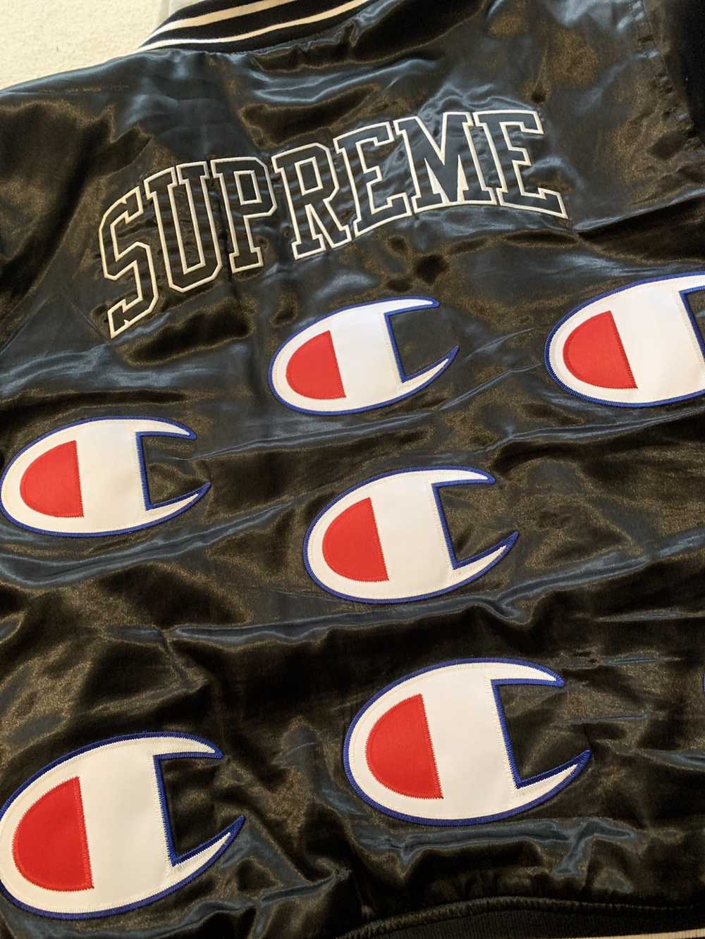 Buy Supreme x Champion Hooded Satin Varsity Jacket 'Black