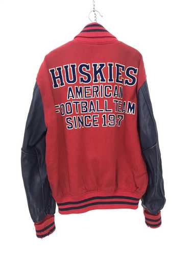 VINTAGE 70s 80s Football Varsity Jacket Size XL Dakota Illinois USA Satin  Maroon