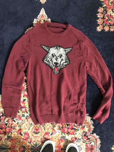 Vintage Burgundy Wolf Knitted Sweater Gucci Inspir