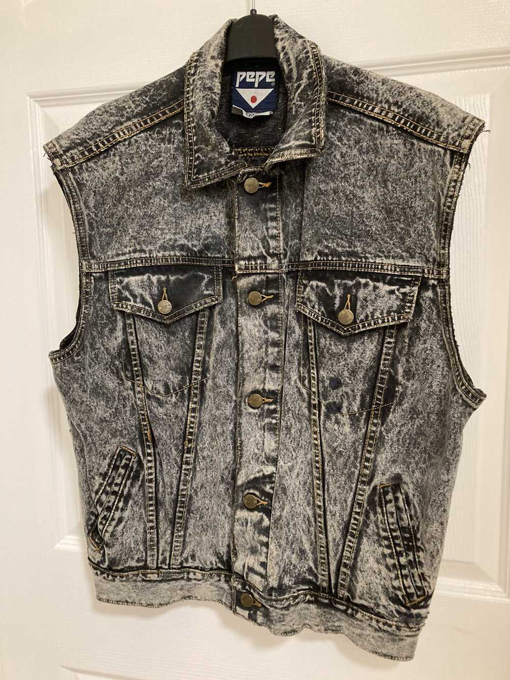Vintage Black Acid Washed Denim Vest (Great condi… - image 1