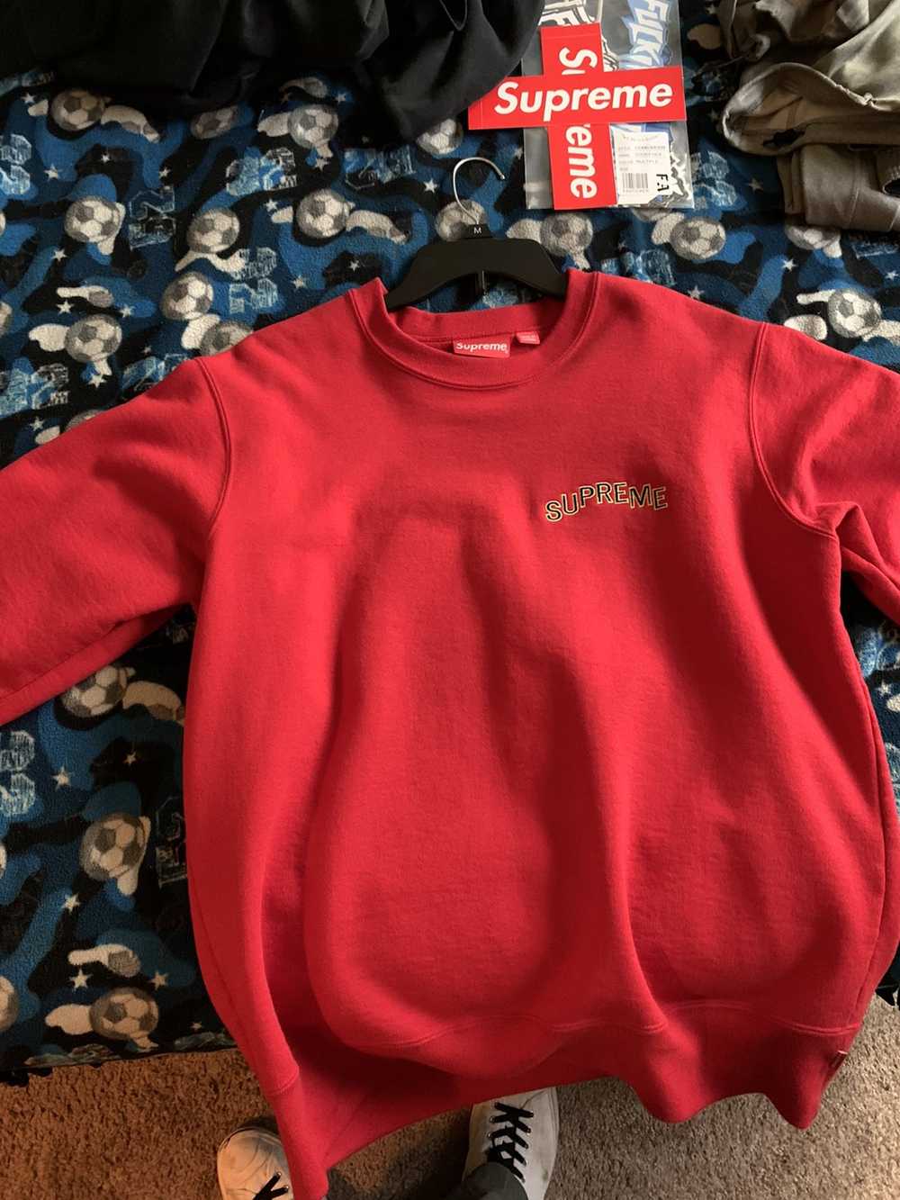 Shop Supreme 2023-24FW Red Supreme Logo Hoodie (Supreme Nyc