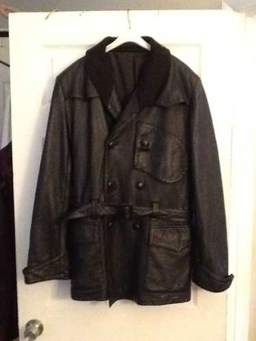 Cloak CLOAK VINTAGE WW1 BLACK LEATHER TRENCH COAT 