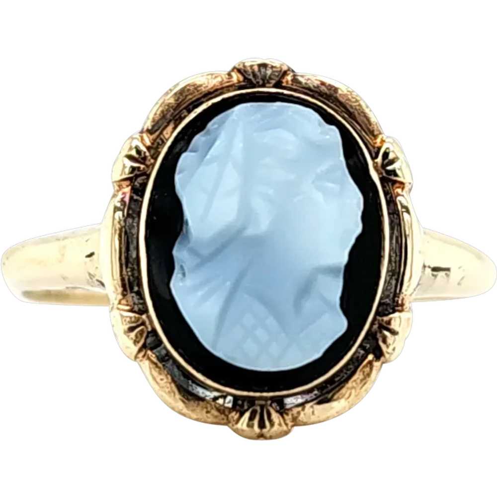 Antique 10k Yellow Gold Hard Stone Agate Carved C… - image 1