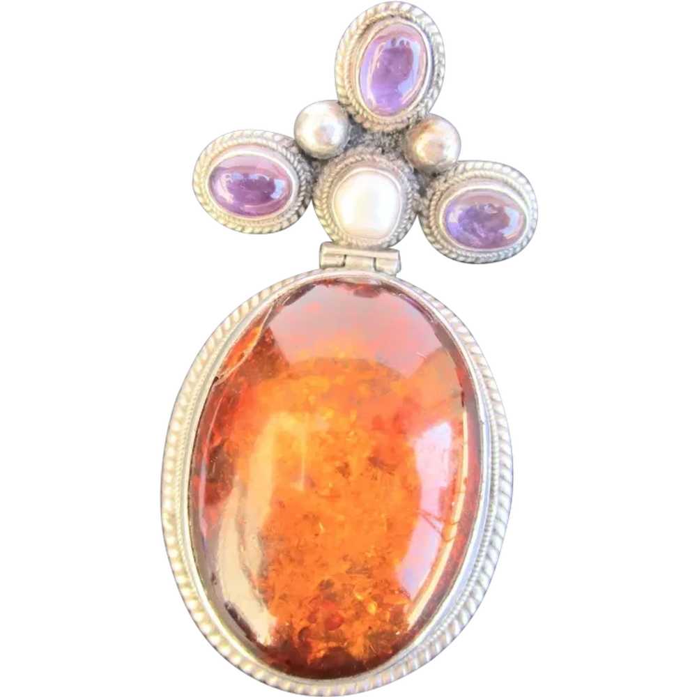 Sterling and Amber Pendant - image 1