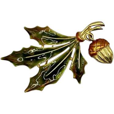 Oak Leaves Fall Autumn Logs Dangle Brooch Pin Vintage Celluloid Plastic Orange Red 2024 Gold Green Brown