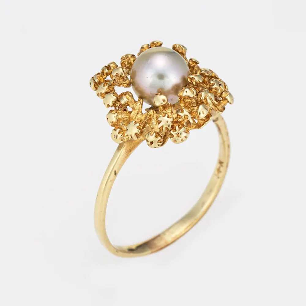 Vintage Cultured Pearl Ring Abstract Nugget 14 Ka… - image 2