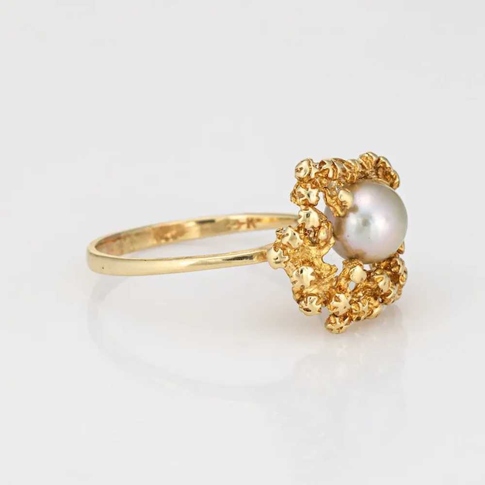 Vintage Cultured Pearl Ring Abstract Nugget 14 Ka… - image 3
