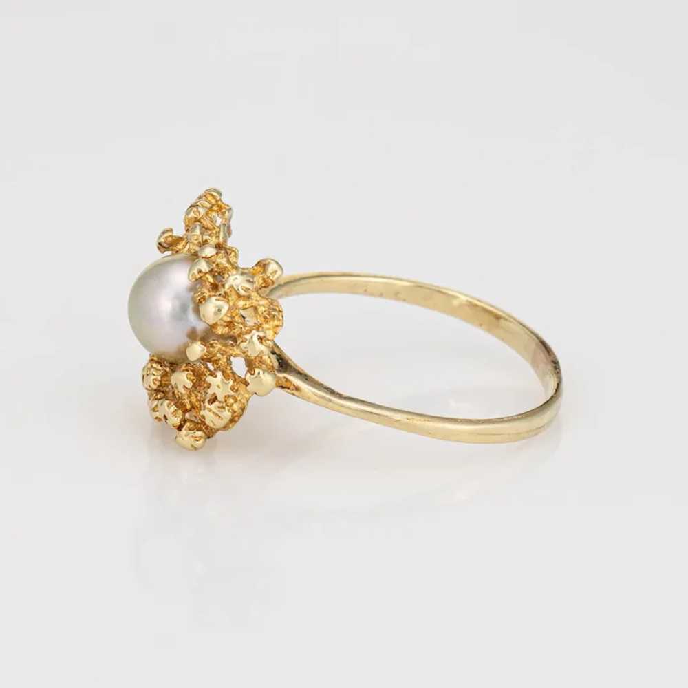 Vintage Cultured Pearl Ring Abstract Nugget 14 Ka… - image 4