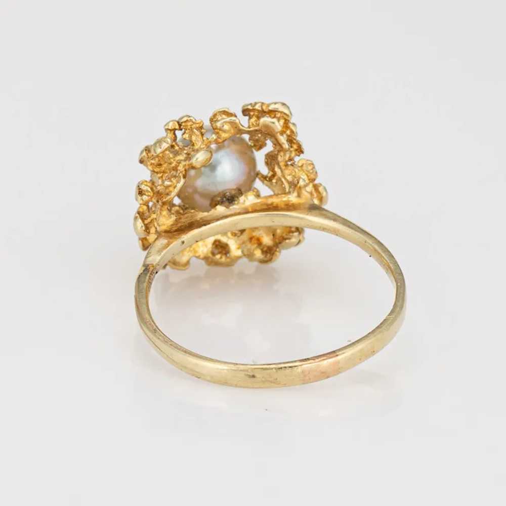 Vintage Cultured Pearl Ring Abstract Nugget 14 Ka… - image 5