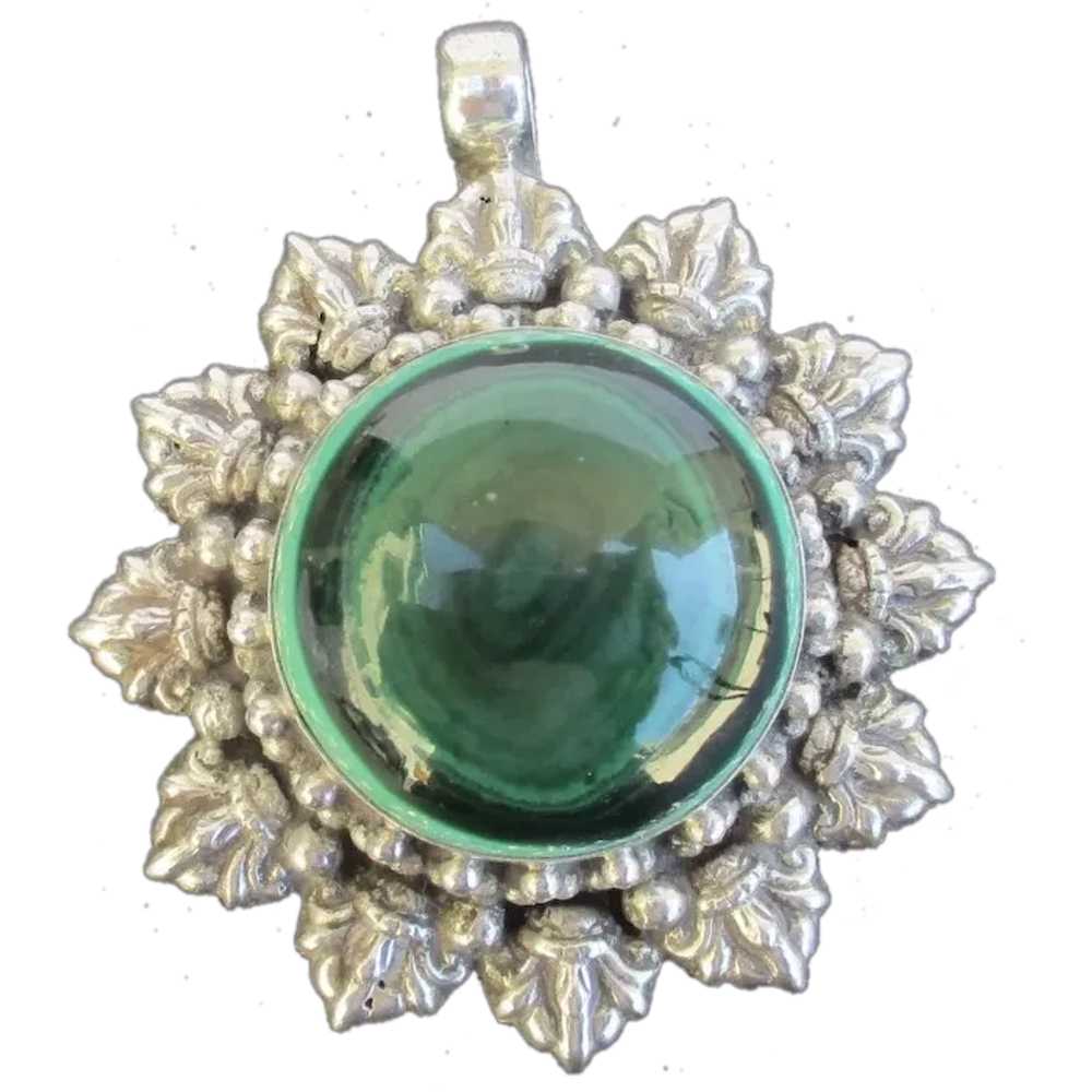 Malachite and Sterling Eye Cabochon Pendant circa… - image 1