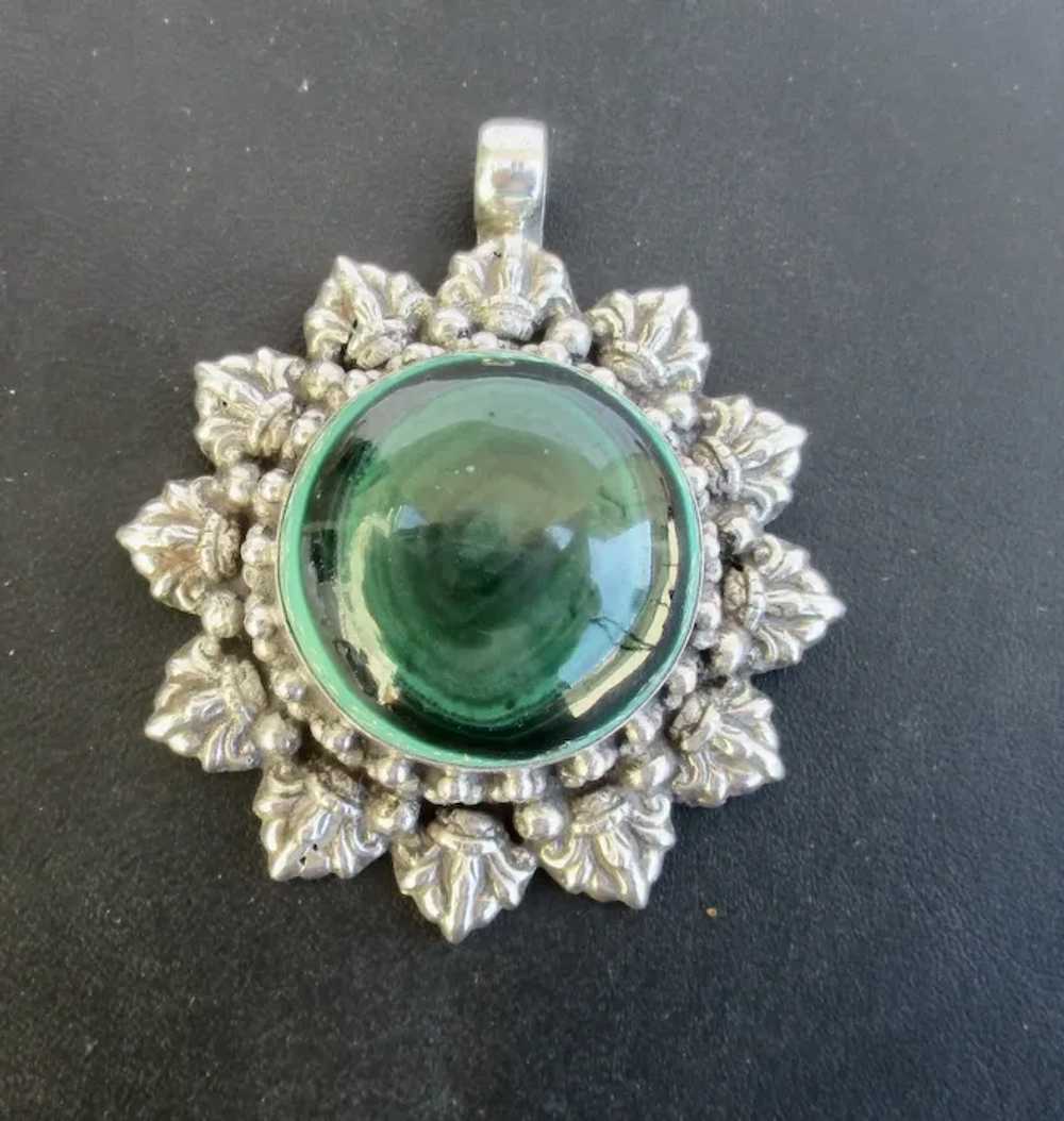 Malachite and Sterling Eye Cabochon Pendant circa… - image 2