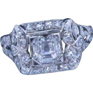 Vintage Art Deco Ring Asscher Cut E Diamond GIA P… - image 1
