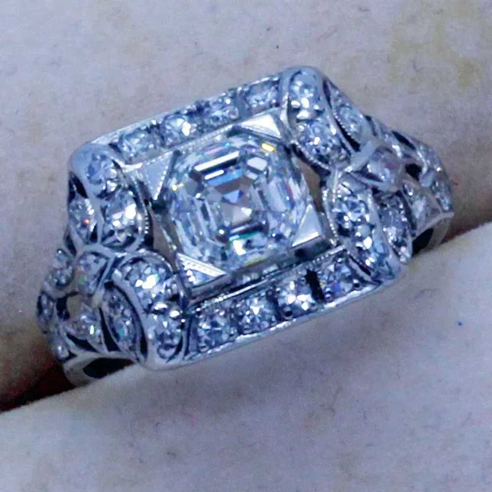 Vintage Art Deco Ring Asscher Cut E Diamond GIA P… - image 2