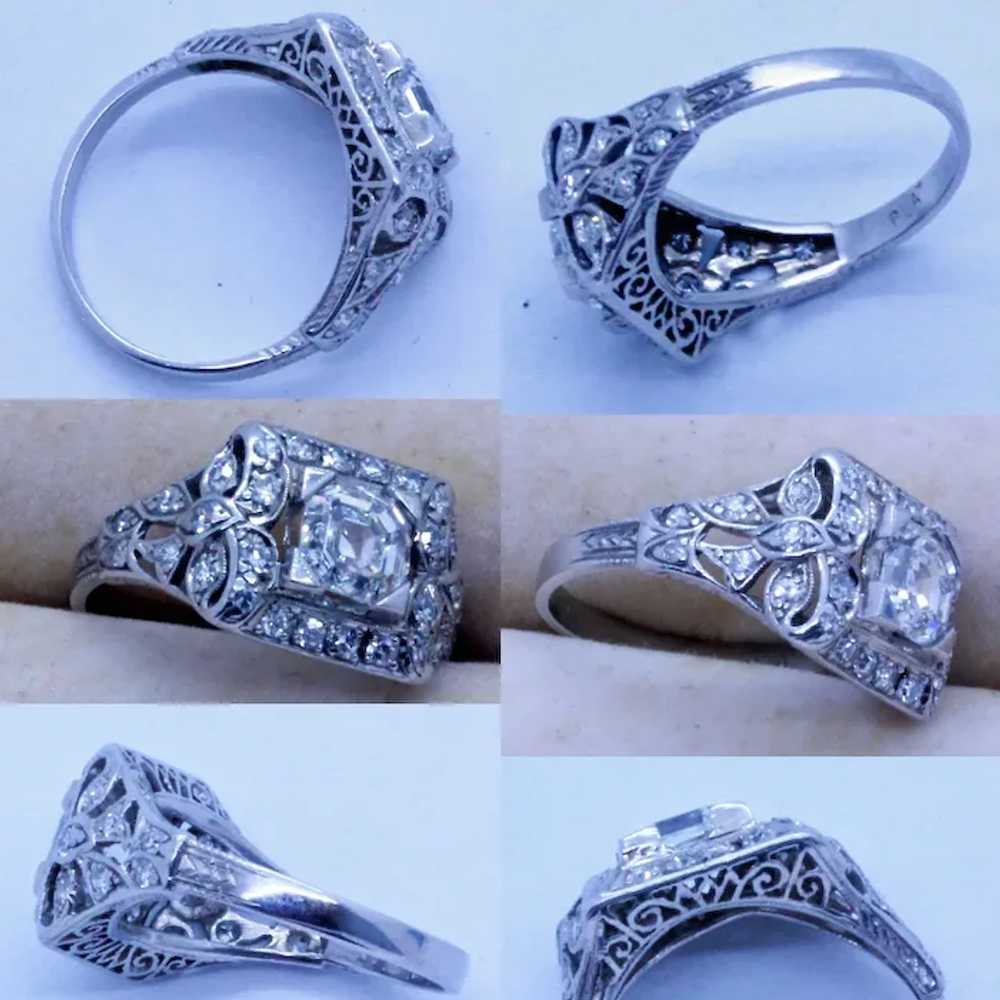 Vintage Art Deco Ring Asscher Cut E Diamond GIA P… - image 5
