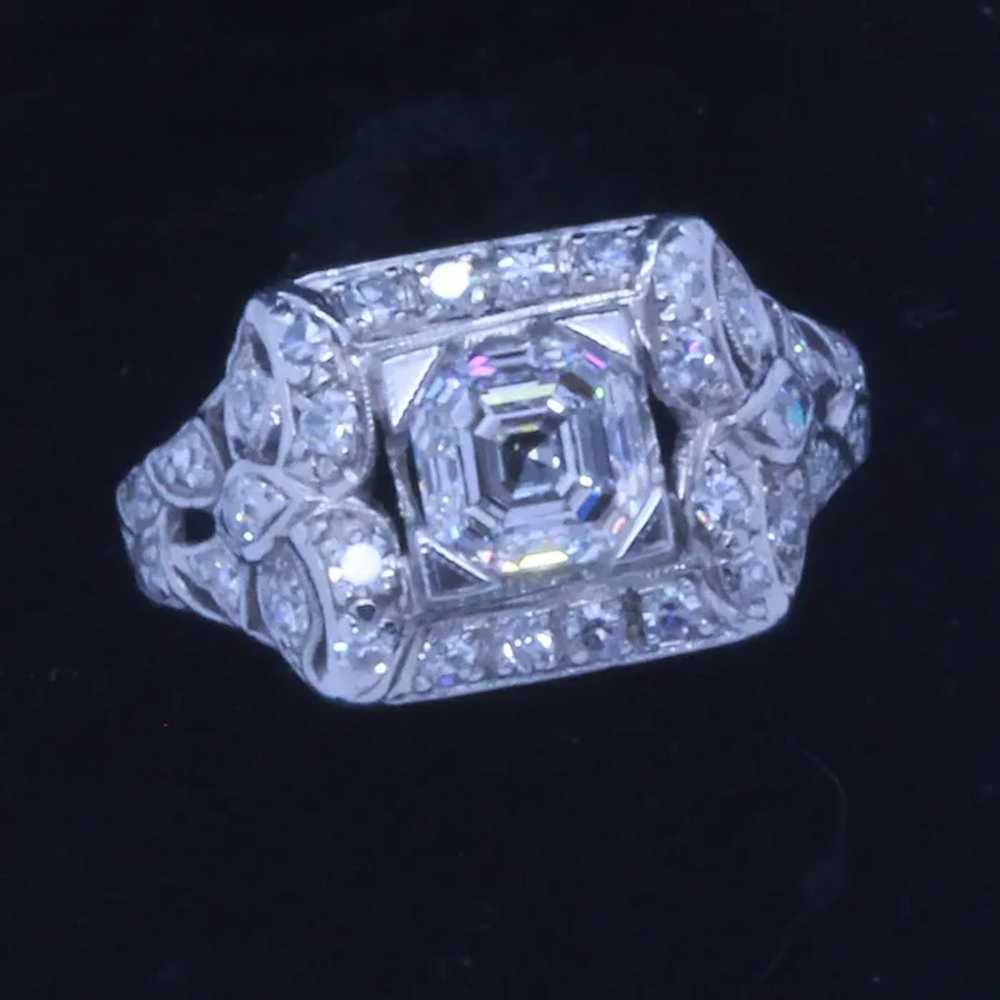 Vintage Art Deco Ring Asscher Cut E Diamond GIA P… - image 7