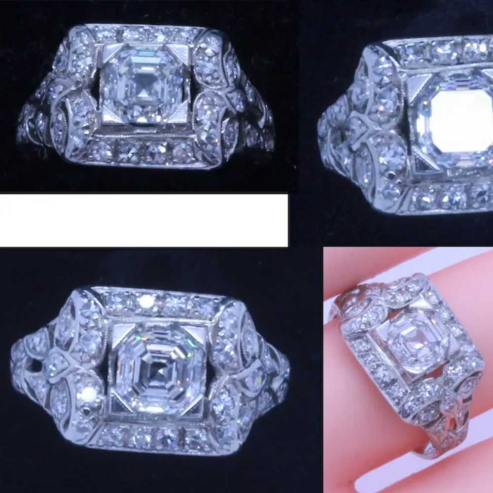 Vintage Art Deco Ring Asscher Cut E Diamond GIA P… - image 9