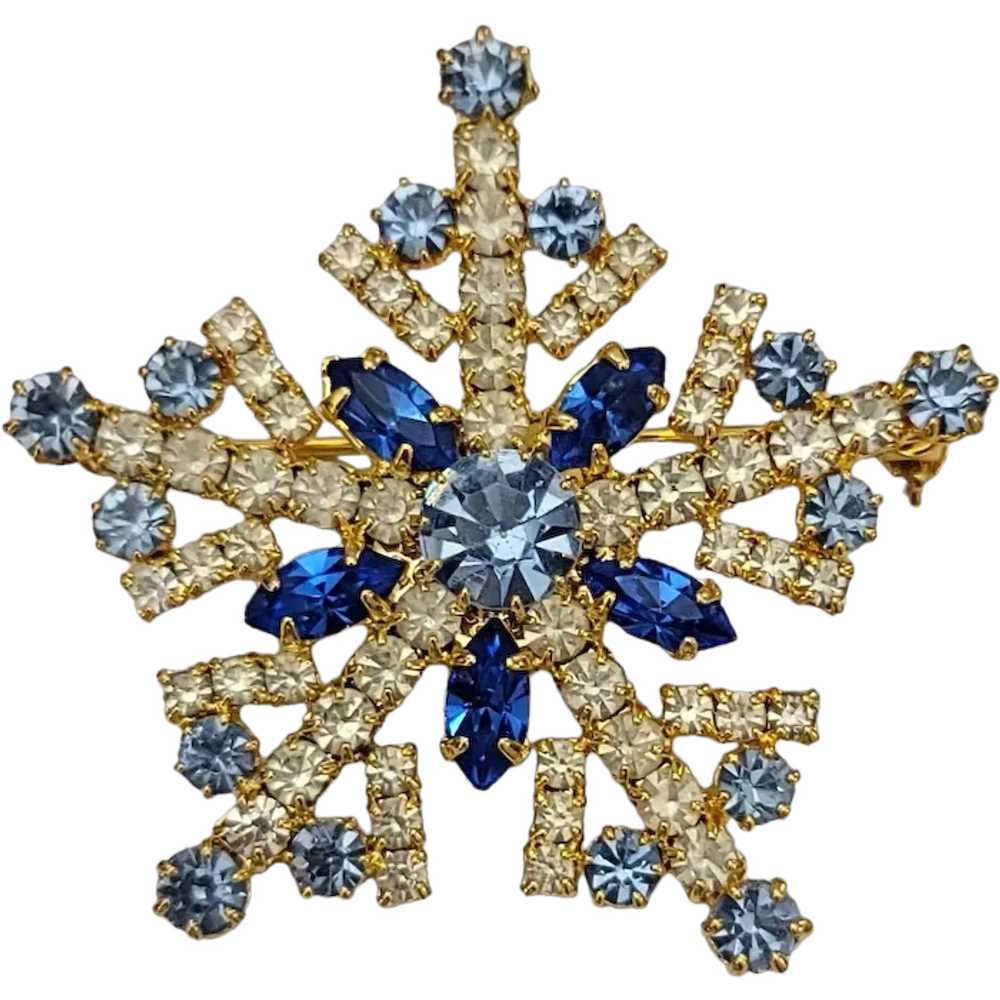 Gold Tone Faux Sapphire Blue Clear Rhinestone Vin… - image 1