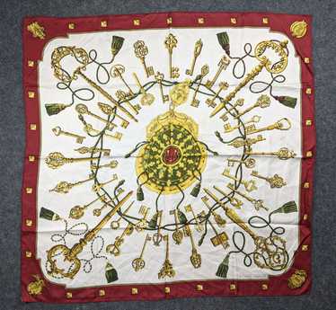 Hermes Scarf Pillow 90cm Les Cles White Red Blanc Rouge Gold 