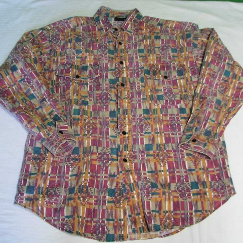 Vintage Vintage Aztec Geometric Button-Down Shirt - image 1