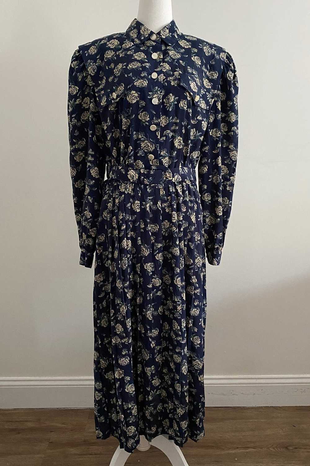 Vintage Leslie Fay Blue Rose Dress - image 7