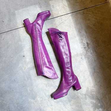 60s/70s Purple Leather Go-Go Boots, Size 6.5 - image 1