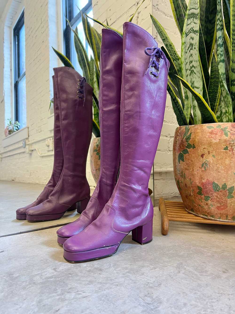 60s/70s Purple Leather Go-Go Boots, Size 6.5 - image 2