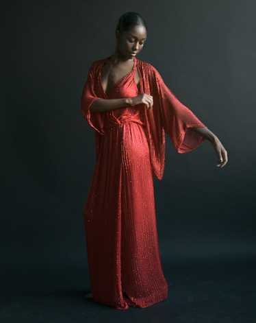 bob mackie red beaded kimono gown set